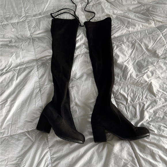 Black Over-the-Knee Heeled Boots with Lace-Up – Size 7 - Picture 1 of 12
